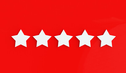 3d rendering five white stars and red background 