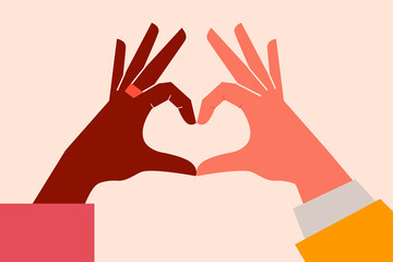 Hands clasped together making a heart. Diversity, empowerment, support. Concept illustration
