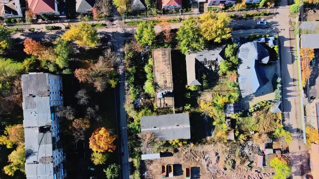 Flying over residential area in Uzhgorod city Zakarpattya Ukraine