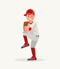 Baseball pitcher player throws the ball . Vector Illustration.
