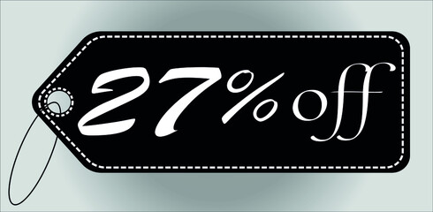27 percent off black tag. 27 percent discount tag for offers and promotions