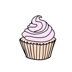 hand drawn cupcake illustrations. Vector doodles with desserts for your design, cards, textiles, posters. Isolated on white background