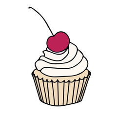 hand drawn cupcake illustrations. Vector doodles with desserts for your design, cards, textiles, posters. Isolated on white background