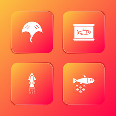 Set Stingray, Canned fish, Octopus and Fish with caviar icon. Vector