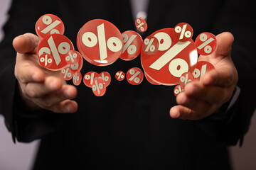 Sales icons floating in the air 3D rendering