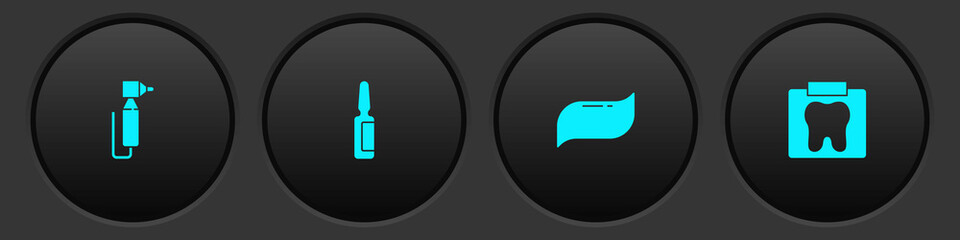 Fototapeta premium Set Tooth drill, Painkiller tablet, Toothpaste and X-ray of tooth icon. Vector