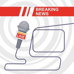 Live breaking news broadcast television program headline. Media report on internet or in social network, tv reporter interview service, video streaming design with microphone vector illustration