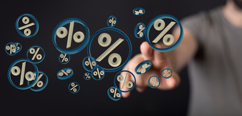 percent shopping digital in hand 3d..