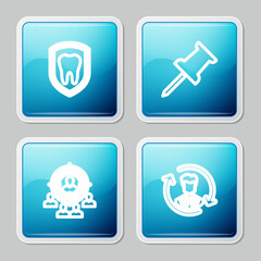 Set line Dental protection, Push pin, Marketing target strategy and Human resources icon. Vector
