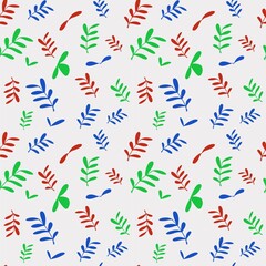 Seamless leaf pattern green red and blue color background, illustration decoration design for wallpaper and fabric pattern art decoration