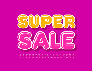 Vector trendy promo Super Sale. Girly style Font. Pink cute Alphabet letters and Numbers set