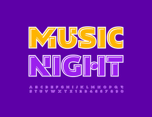 Vector creative flyer Music Night. Purple abstract Alphabet Letters and Numbers. Trendy artistic Font