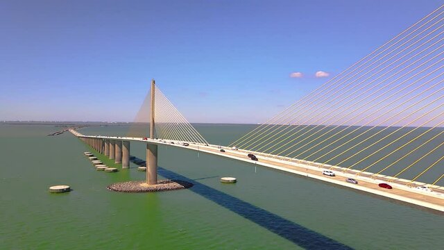 slow motion static shot of the Skyway bridge 