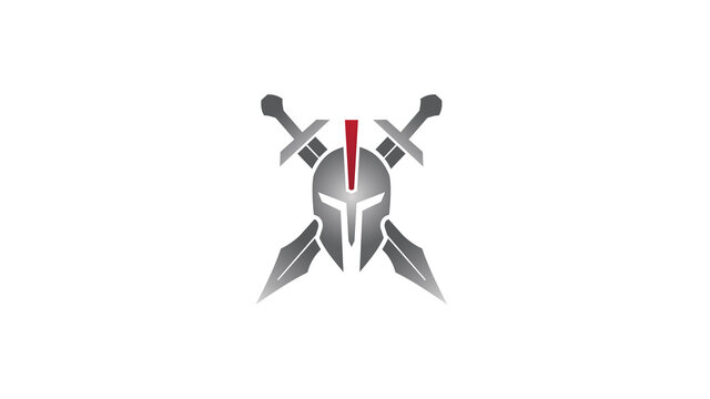 creative spartan helmet swords symbol logo vector