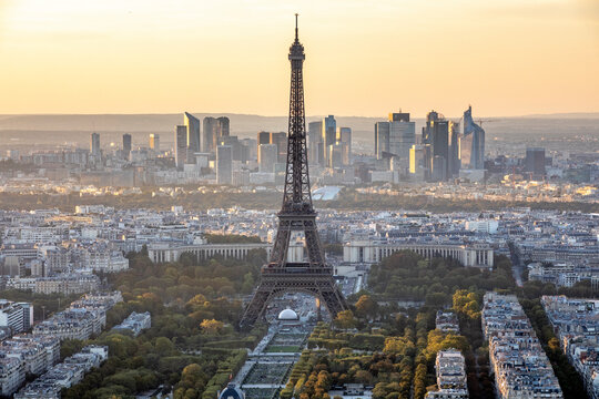 Paris, France - May 20, 2021: Iconic Eiffel tower viewed from Montparnasse tower in Paris