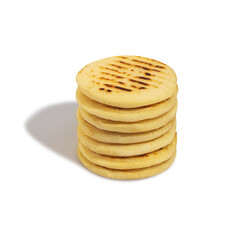 Traditional Venezuelan food arepa made from cornmeal, isolated on white