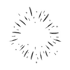 Sunburst doodle illustration. Star burst hand drawn linear explosion. Handmade Design elements.