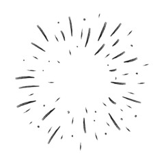 Sunburst doodle illustration. Star burst hand drawn linear explosion. Handmade Design elements.