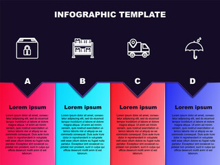 Set line Locked package, Warehouse, Delivery tracking and Umbrella and rain drops. Business infographic template. Vector