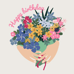 Illustration bouquets of flowers in hands