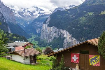 summer in Wengen village in Lauterbrunnen Valley, Switzerland