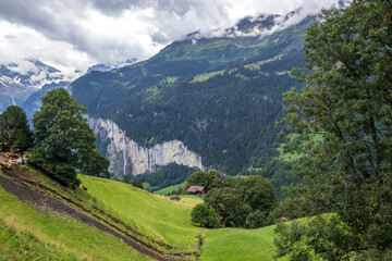 summer in Wengen village in Lauterbrunnen Valley, Switzerland