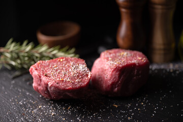 tenderloin raw steak seasoned with salt and pepper