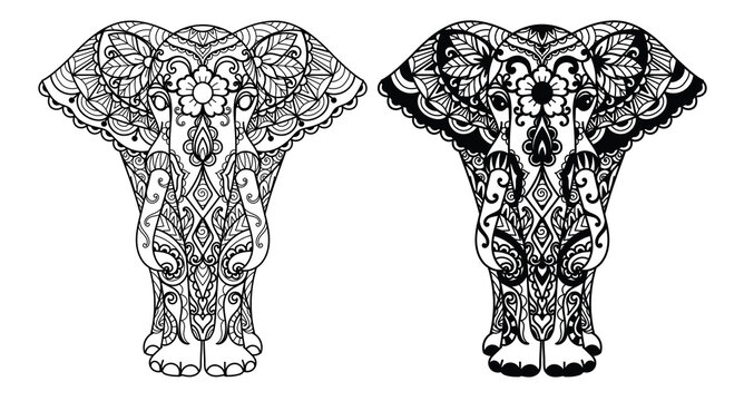 Two styles of mandala elephant for printing,engraving,coloring book and so on. Vector illustration.