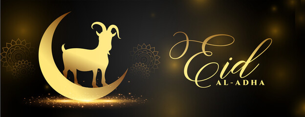 Fototapeta na wymiar Beautiful Golden Eid Al Adha Shiny Banner Design