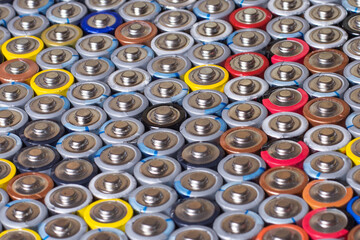 used in several rows arranged AAA batteries of different colors and manufacturers