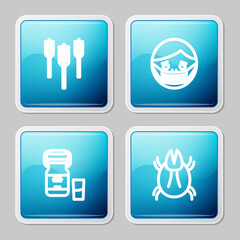Set line Wheat, Face in protective mask, Can container for milk and Parasite mite icon. Vector