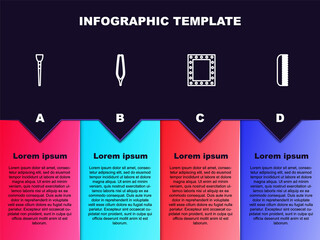 Set line Makeup brush, Eyebrow tweezers, mirror with lights and Hairbrush. Business infographic template. Vector
