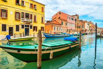 Fototapeta na wymiar Boats Grand Canal Basilica Santa Maria Della Salute Sunny Day Venice Italy