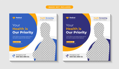 Healthcare and medical social media post web banner or square flyer design template Premium Vector