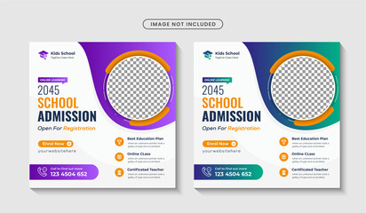 School admission square banner and social media post template Premium Vector - obrazy, fototapety, plakaty