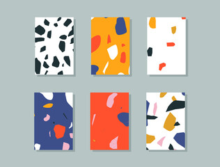 Set of terrazzo texture poster template. Isolated marble stone banner bundle -  creative colorful cover collection in minimalist style.