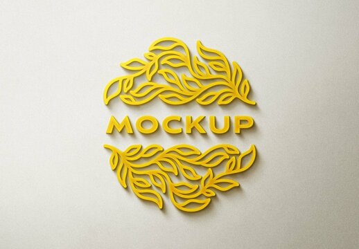 Yellow Glowing 3D Wall Sign Logo Mockup