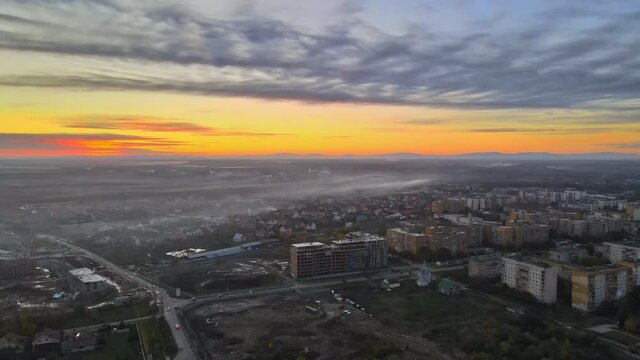 Uzhgorod old city from the height of the with houses roofs in Zakarpattya Ukraine