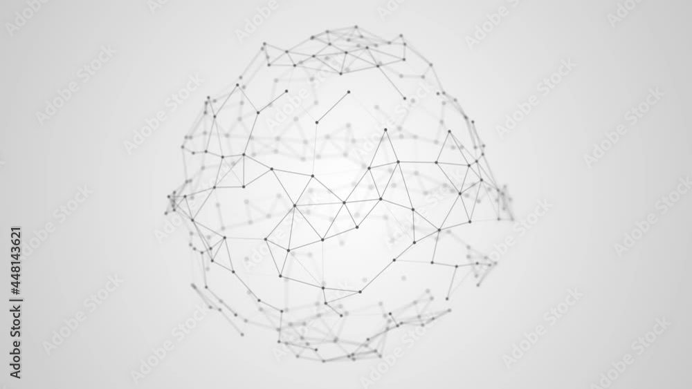 Wall mural 4k moving lines dots and triangles globe sphere abstract geometric loop background. futuristic globa