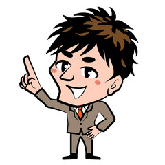 男性　スーツ　ビジネス　サラリーマン　指さし　イラスト素材