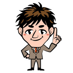 	男性　スーツ　ビジネス　サラリーマン　人差し指を立てる　イラスト素材