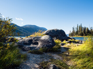 Glacial boulders on the shores of Lake Wenatchee - Washington state, USA