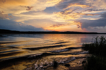 Landscape with Seliger lake in Tver oblast, Russia at sunset