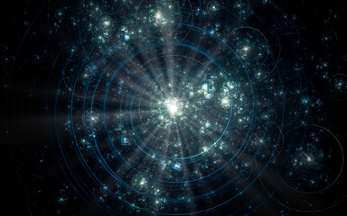Fototapeta premium abstract illustration of a computer generated fantastic star in various shapes and shades on a black background for use in symbology, signs for digital design and graphics