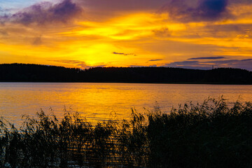 Landscape with Seliger lake in Tver oblast, Russia at sunset