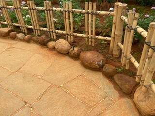 Bamboo barricades inside garden 