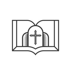 Christian illustration. Church logo. Cross of the Lord Jesus Christ and open bible.