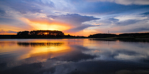 Landscape with Seliger lake in Tver oblast, Russia at sunset