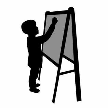 A Boy Writing On Board, Silhouette Vector