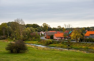 countryside, many houses, autumn evening